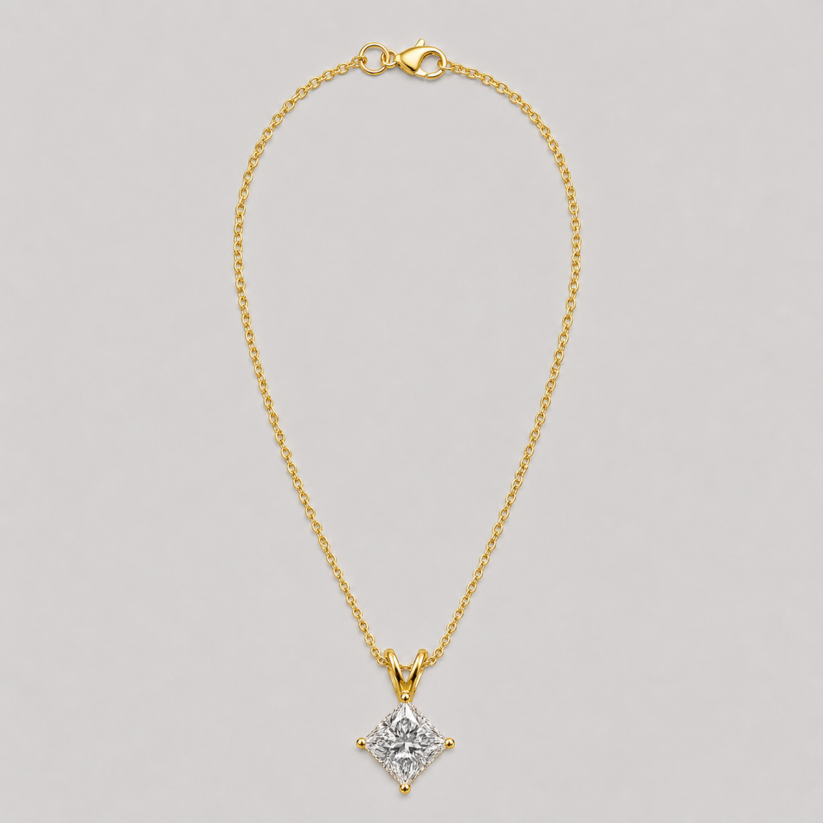 1 Ct. Princess Cut Lab Grown Diamond Solitaire Pendant Necklace (VS-EF)