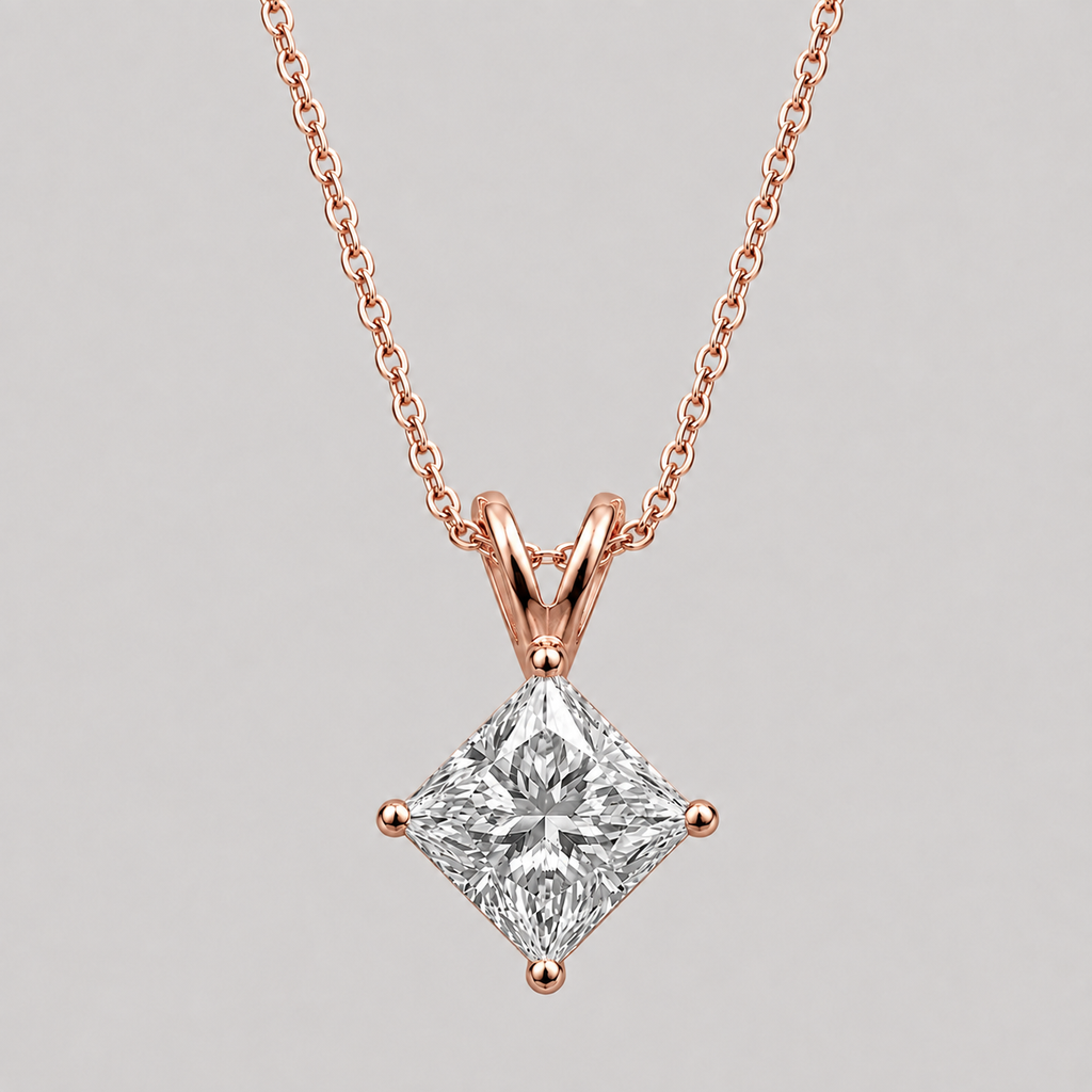 1 Ct. Princess Cut Lab Grown Diamond Solitaire Pendant Necklace (VS-EF)