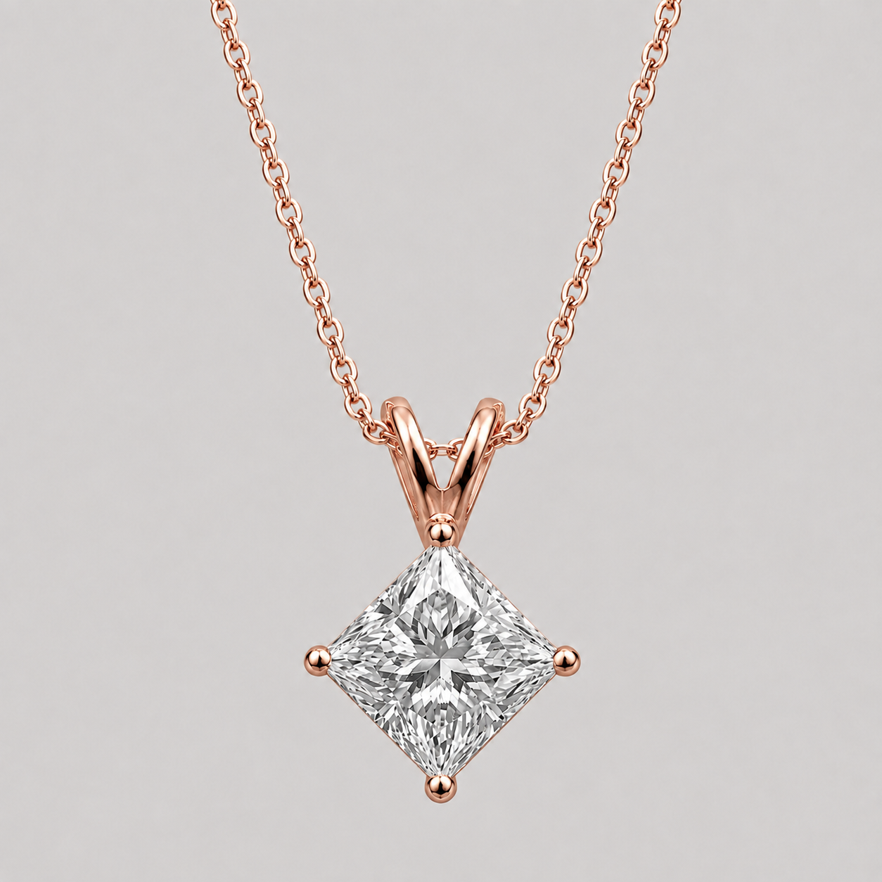 1 Ct. Princess Cut Lab Grown Diamond Solitaire Pendant Necklace (VS-EF)