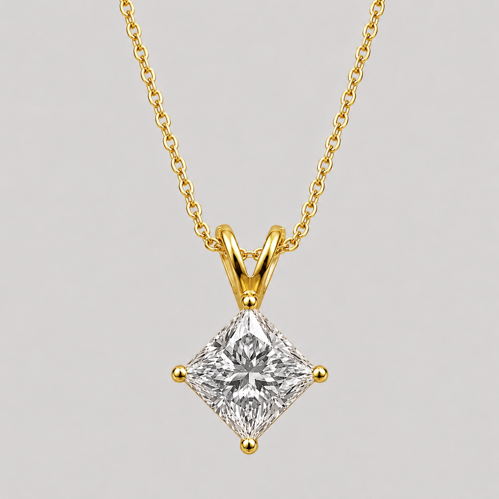 1 Ct. Princess Cut Lab Grown Diamond Solitaire Pendant Necklace (VS-EF)