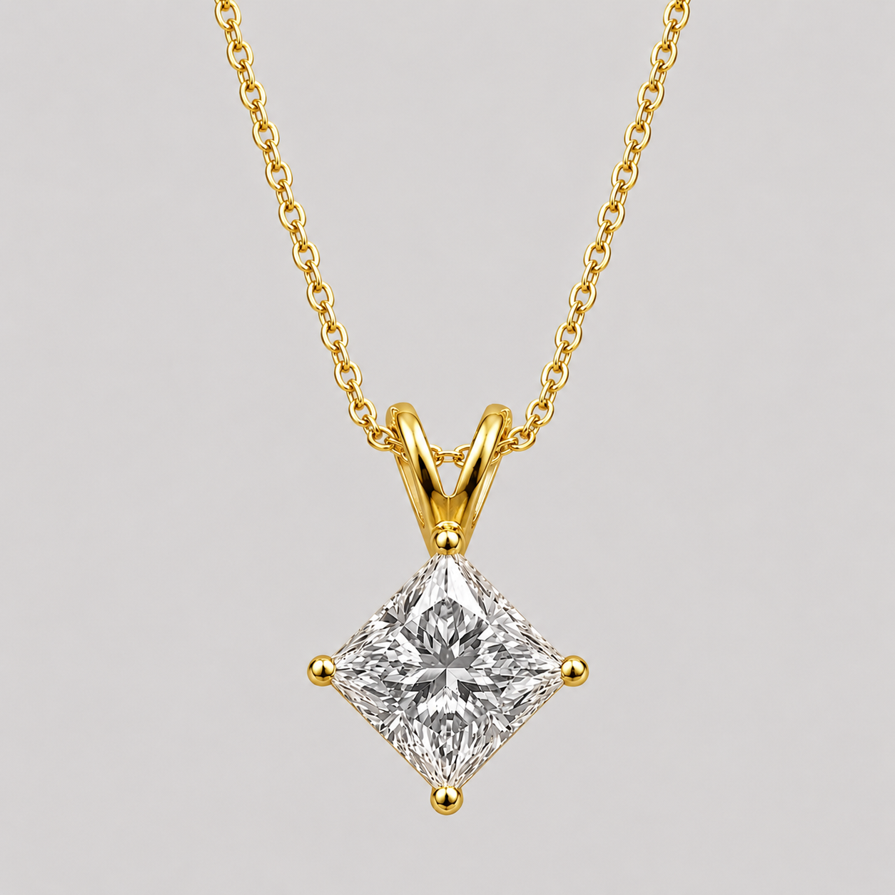 1 Ct. Princess Cut Lab Grown Diamond Solitaire Pendant Necklace (VS-EF)