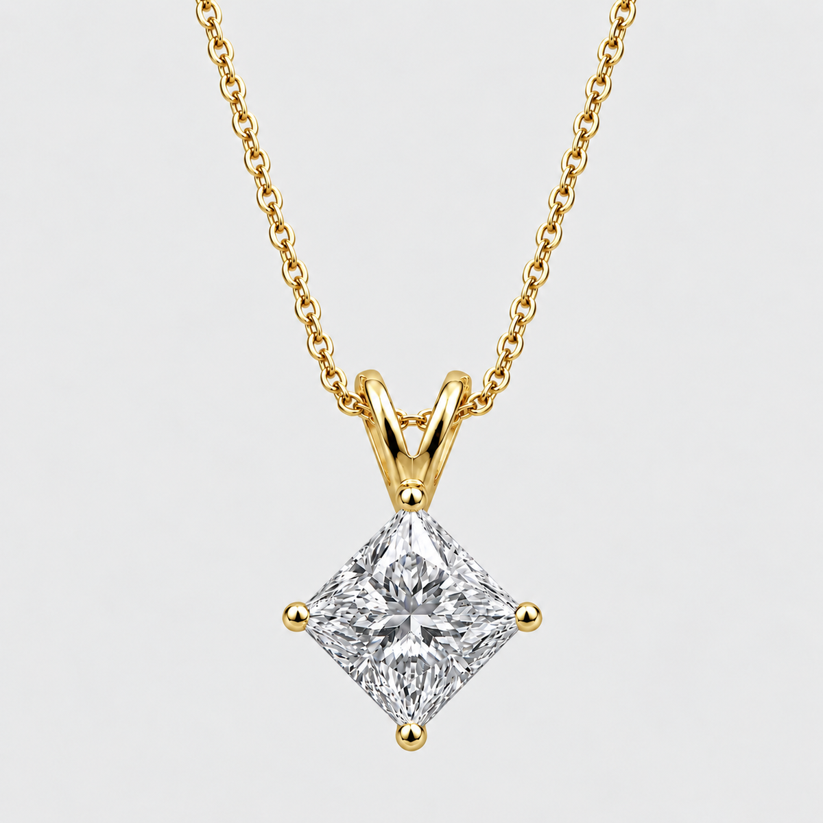 1 Ct. Princess Cut Lab Grown Diamond Solitaire Pendant Necklace (VS-EF)