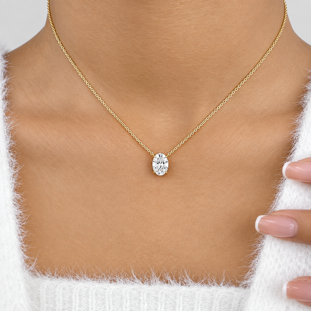 1.50 Ct. Lab Grown Diamond Oval Cut Solitaire Pendant Necklace (VS-EF)
