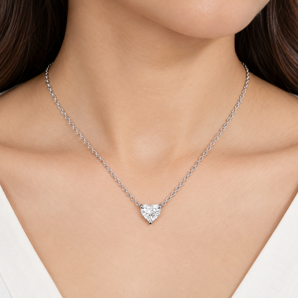 1 Ct. Lab Grown Diamond Heart Cut Solitaire Pendant Necklace (VS-EF)