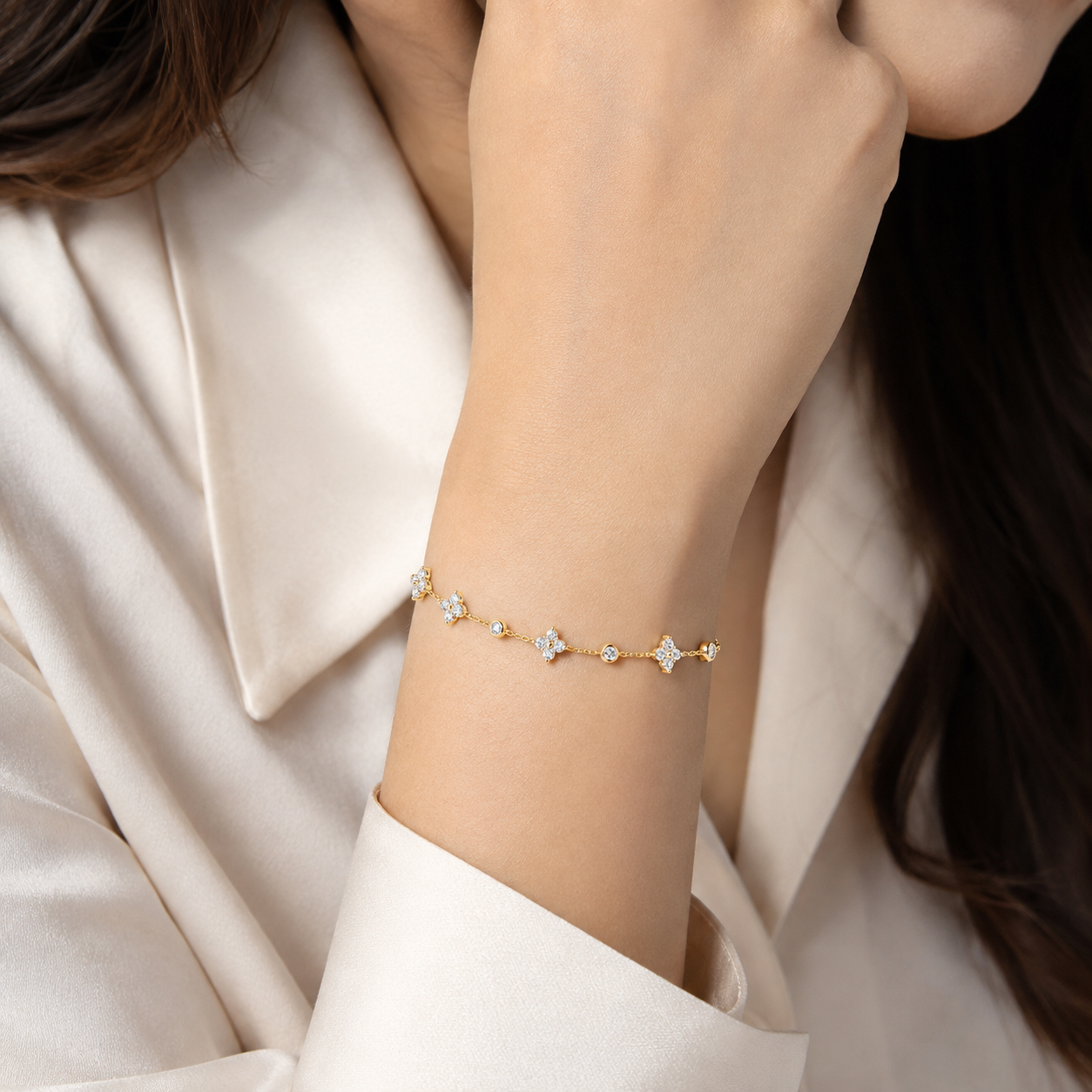 2.10 Ct. Lab Grown Diamond Round Cut Station Bracelet (EF-VS)