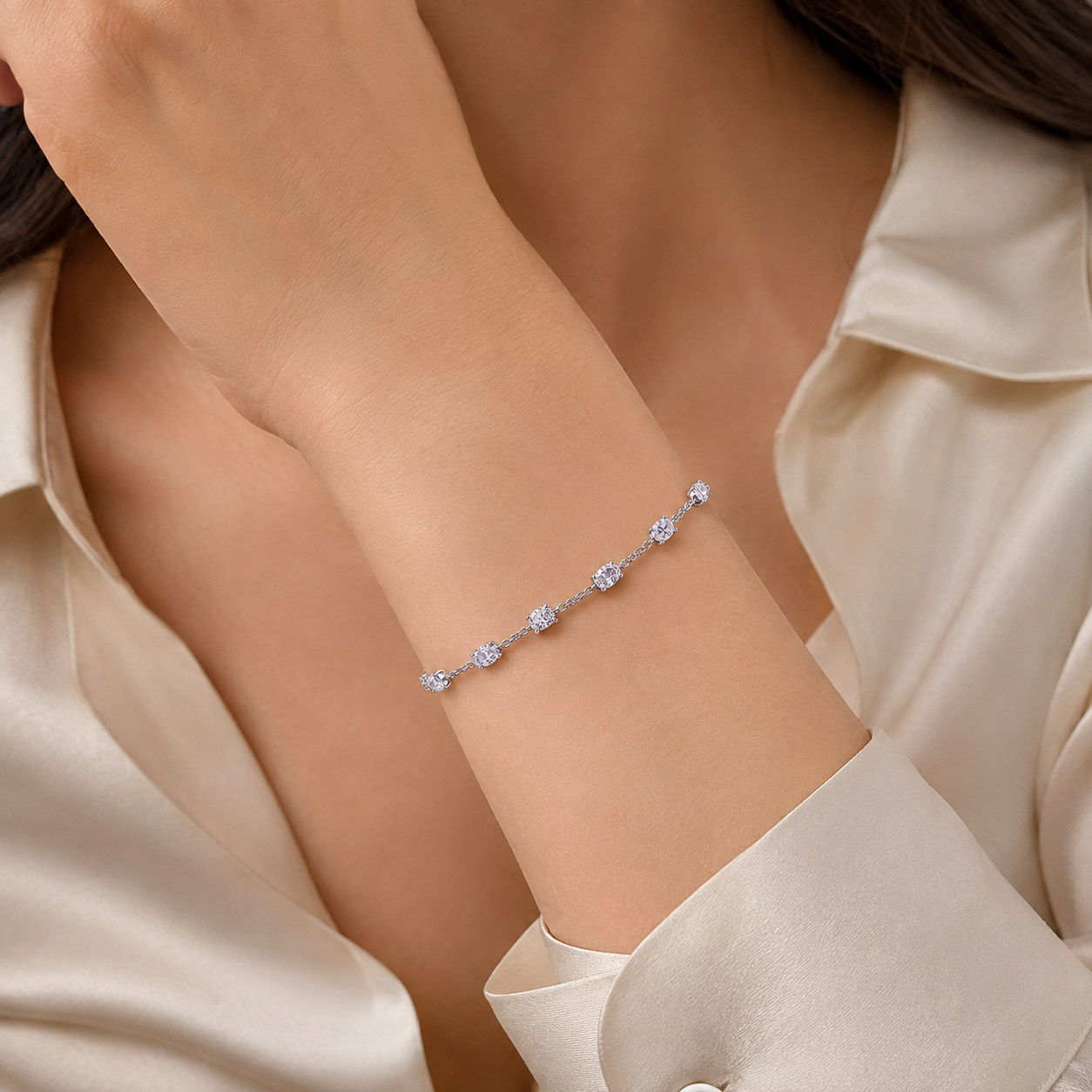 1.47 Ct. Lab Grown Diamond Oval Cut Station Bracelet (EF-VS)