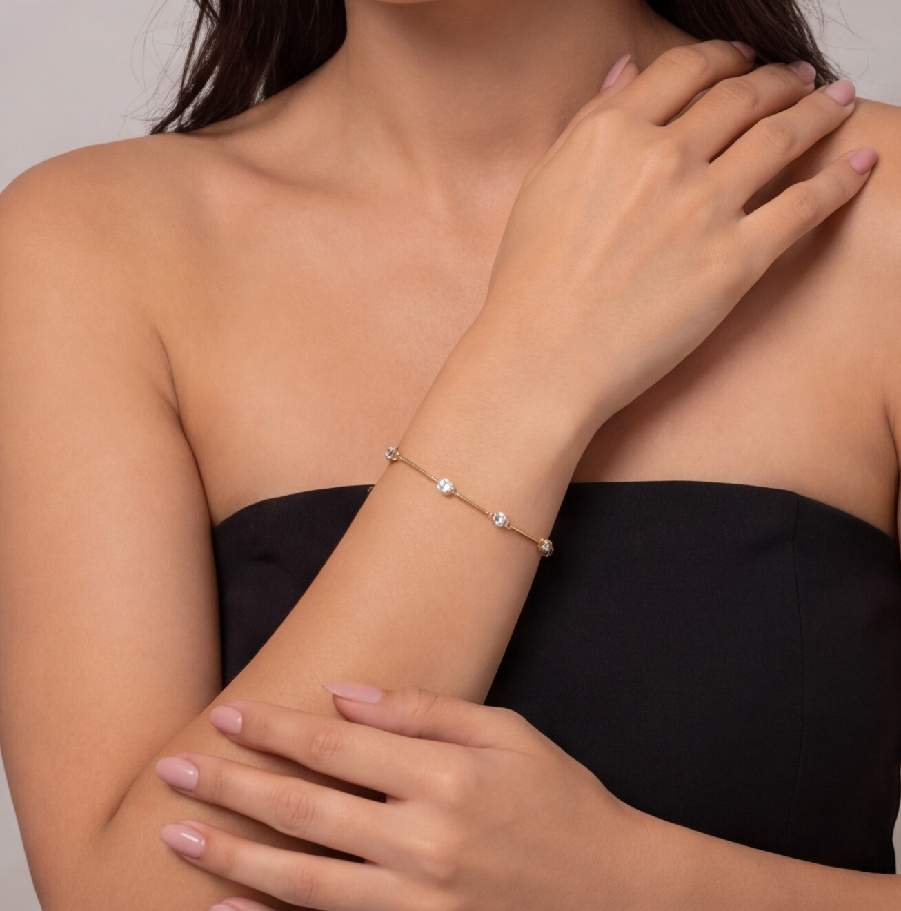 Lab Grown Diamond Station Round-Cut Bracelet 0.85 Ct. (EF-VS SI)