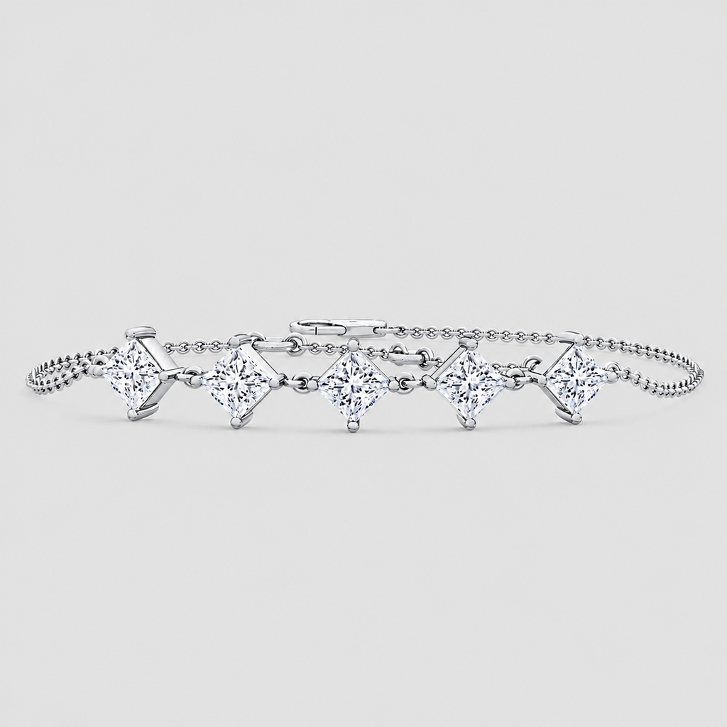 1.45 Ct Princess Cut Lab Grown Diamond Station Bracelet (EF-VS SI)
