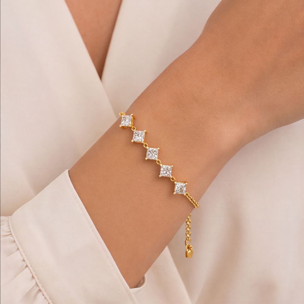 1.45 Ct Princess Cut Lab Grown Diamond Station Bracelet (EF-VS SI)