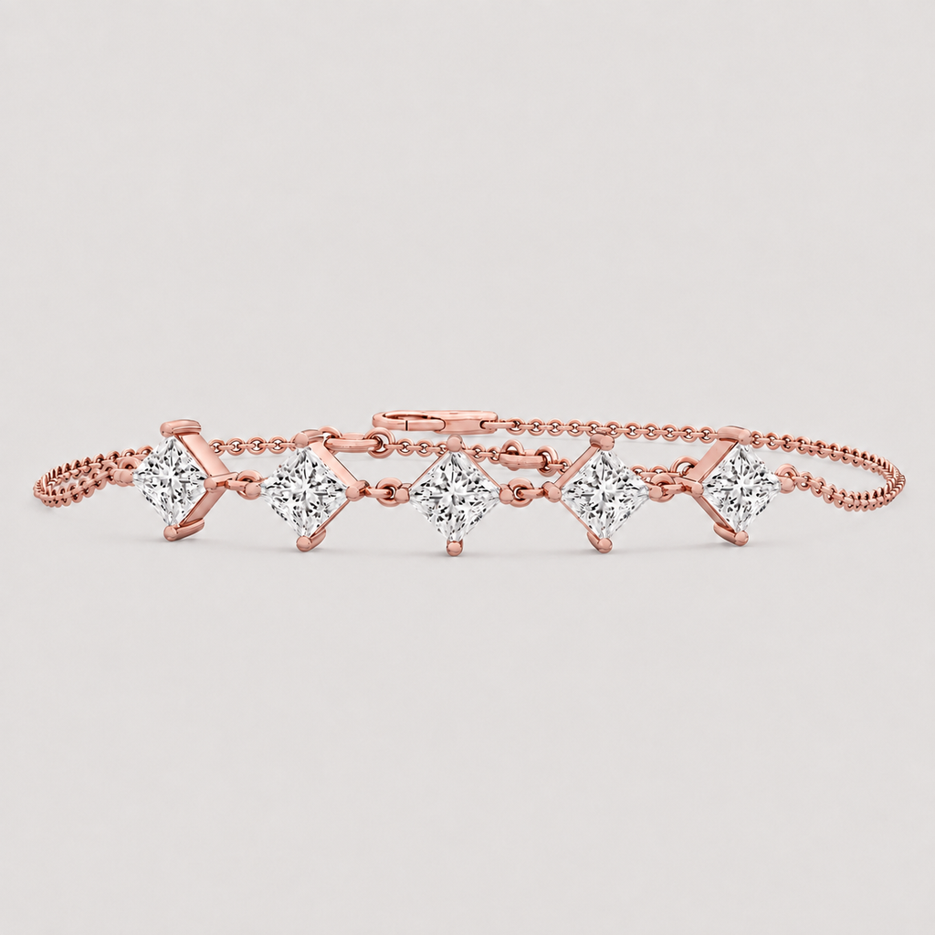 1.45 Ct Princess Cut Lab Grown Diamond Station Bracelet (EF-VS SI)