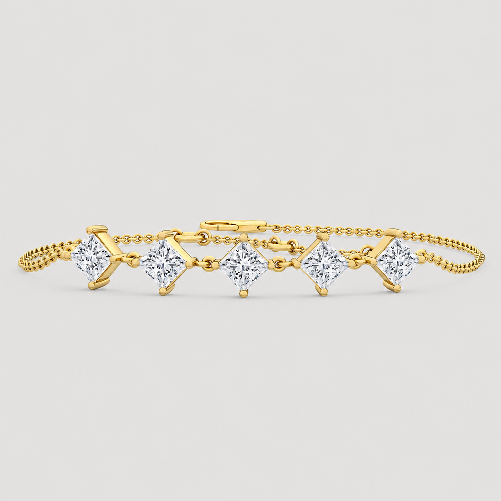 1.45 Ct Princess Cut Lab Grown Diamond Station Bracelet (EF-VS SI)