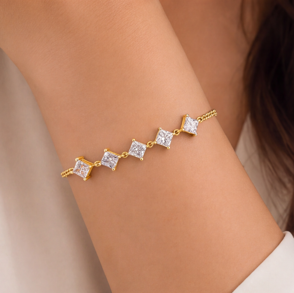 1.45 Ct Princess Cut Lab Grown Diamond Station Bracelet (EF-VS SI)