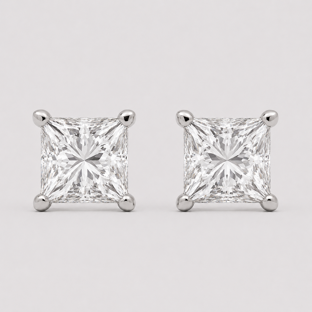 1 Ct. Princess Cut Lab Grown Diamond Stud Earrings (VS-EF)