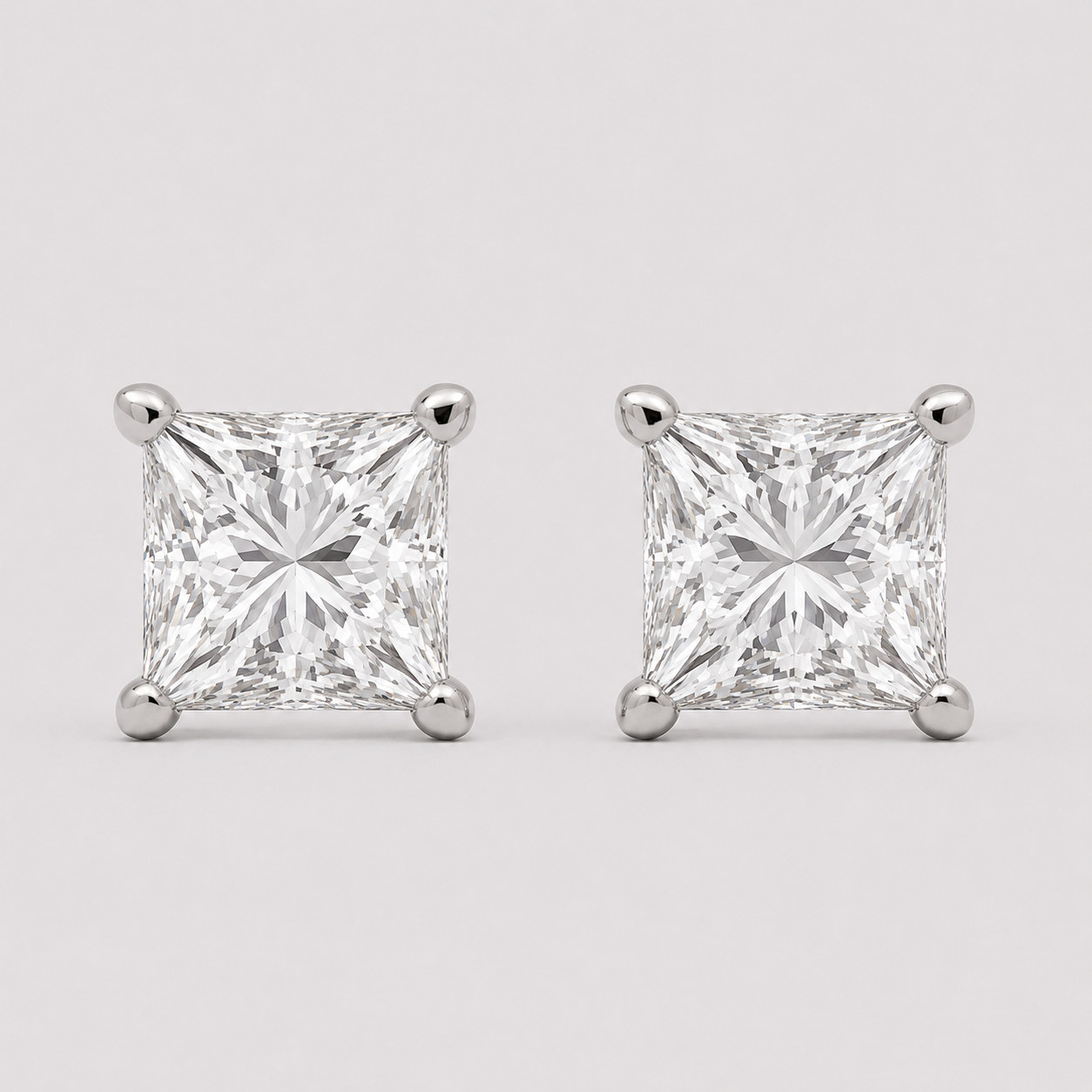 1 Ct. Princess Cut Lab Grown Diamond Stud Earrings (VS-EF)