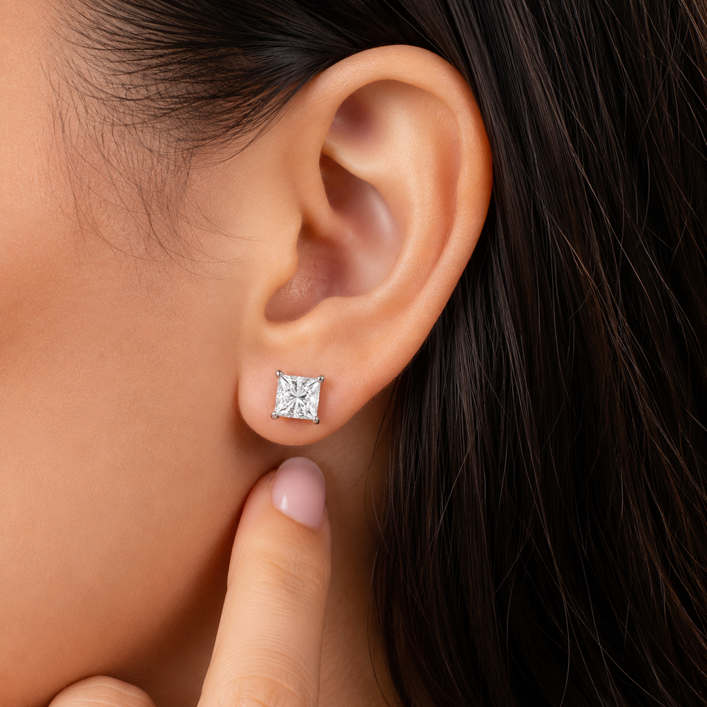 1 Ct. Princess Cut Lab Grown Diamond Stud Earrings (VS-EF)