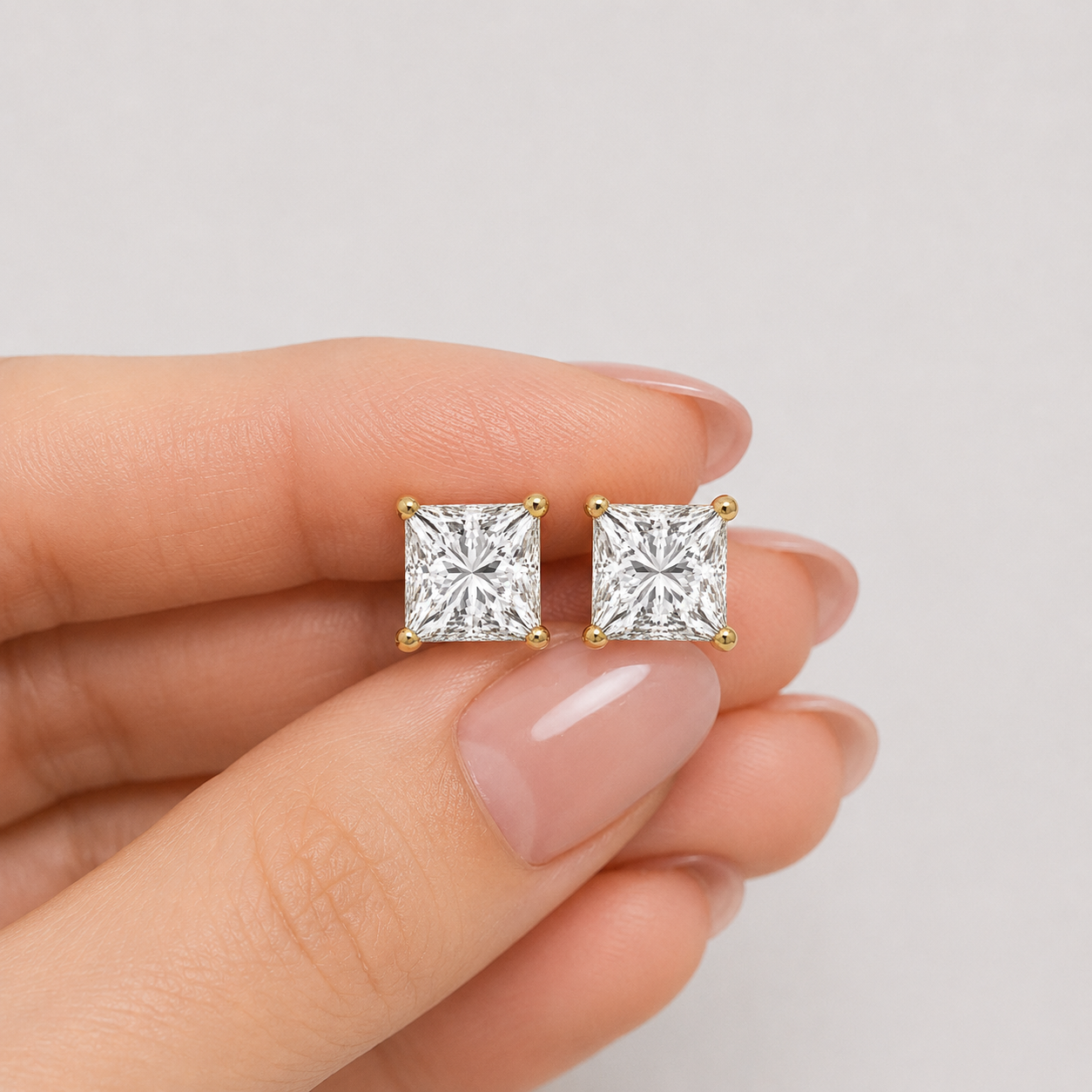 1 Ct. Princess Cut Lab Grown Diamond Stud Earrings (VS-EF)