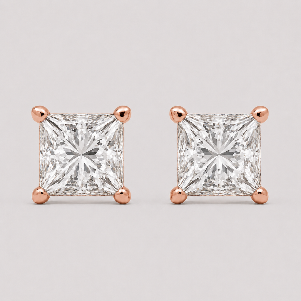 1 Ct. Princess Cut Lab Grown Diamond Stud Earrings (VS-EF)