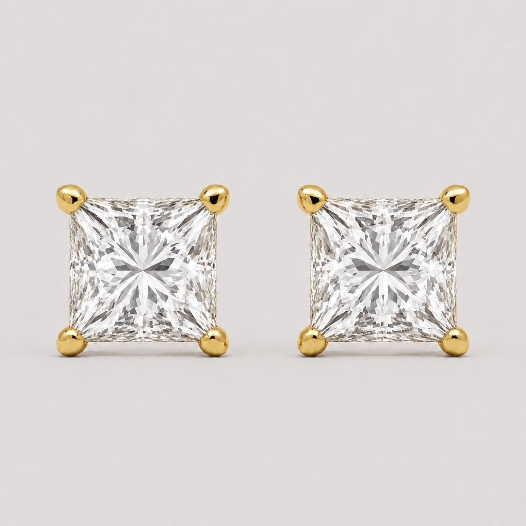 1 Ct. Princess Cut Lab Grown Diamond Stud Earrings (VS-EF)