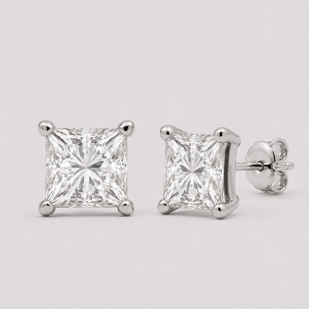 1 Ct. Princess Cut Lab Grown Diamond Stud Earrings (VS-EF)