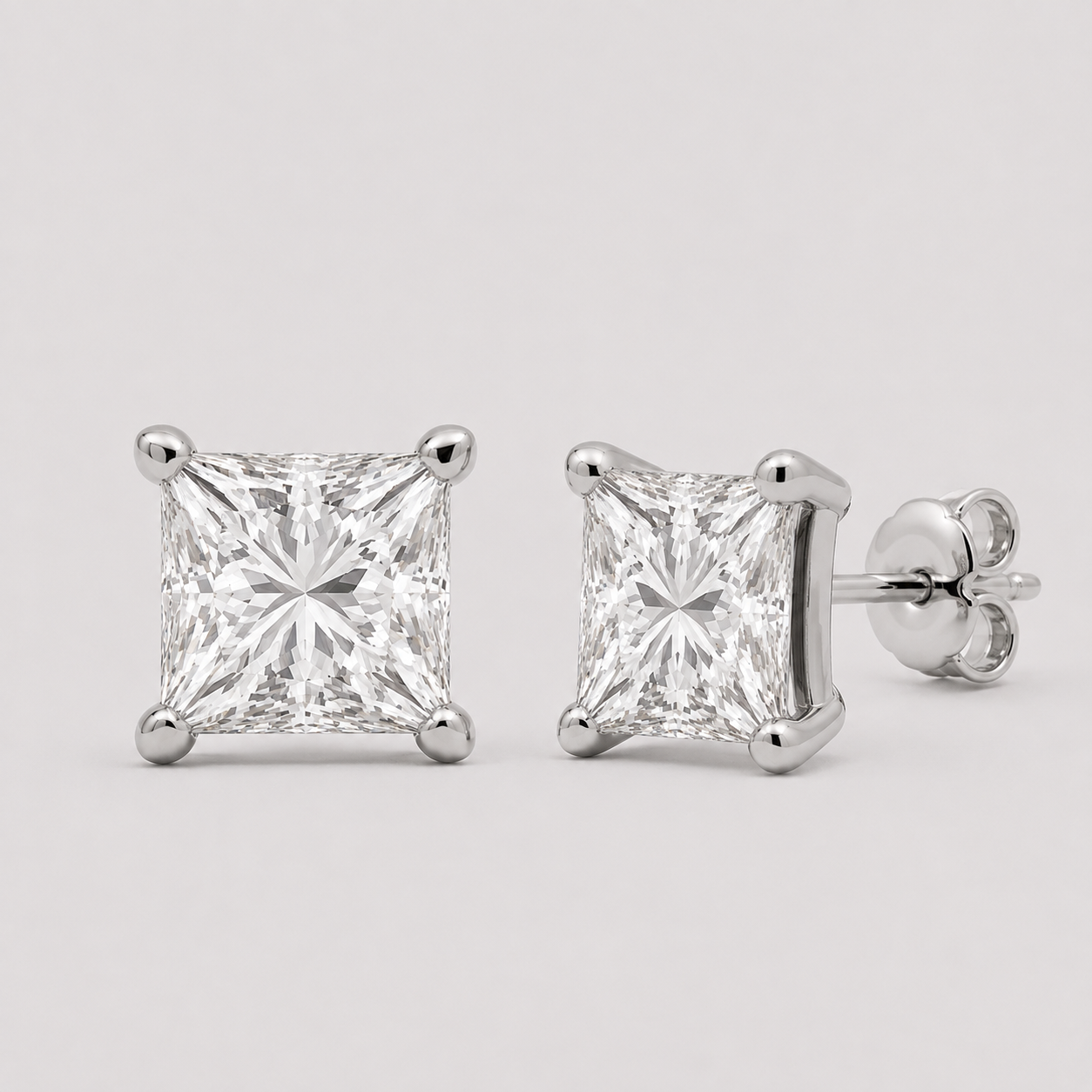 1 Ct. Princess Cut Lab Grown Diamond Stud Earrings (VS-EF)
