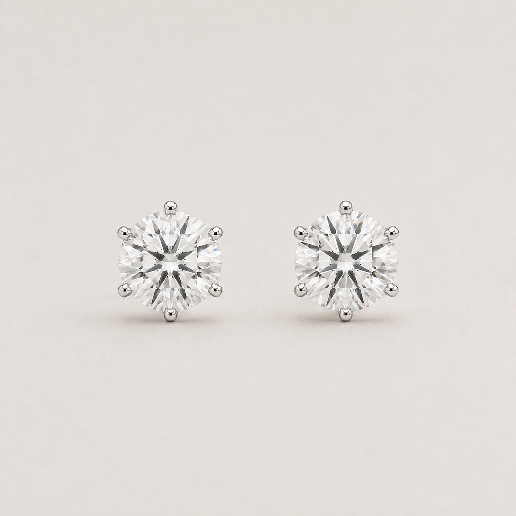 1 Ct. Lab Grown Diamond Round Cut 6 Prong Stud Earrings (VS-EF)