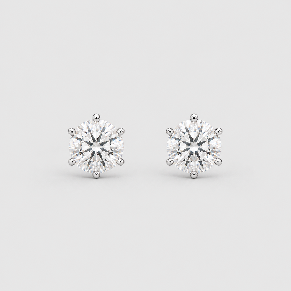 1 Ct. Lab Grown Diamond Round Cut 6 Prong Stud Earrings (EF/VVS-VS)