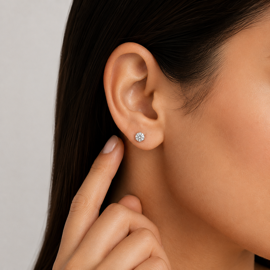 1 Ct. Lab Grown Diamond Round Cut 6 Prong Stud Earrings (VS-EF)