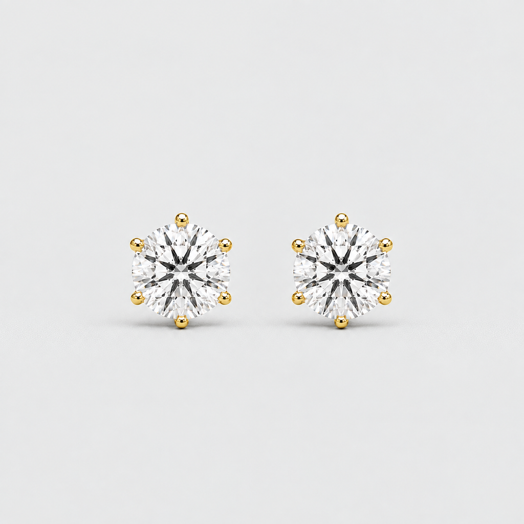 1 Ct. Lab Grown Diamond Round Cut 6 Prong Stud Earrings (EF/VVS-VS)