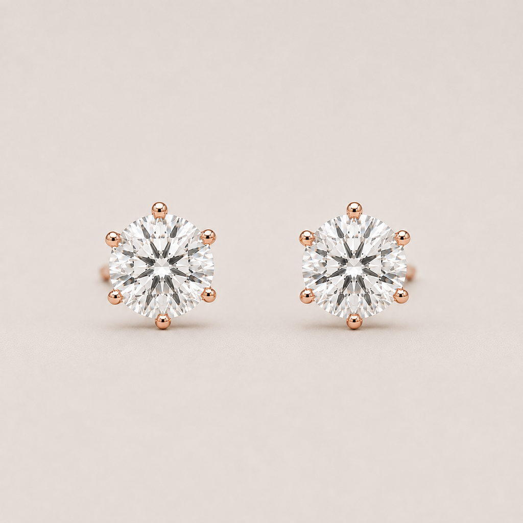1 Ct. Lab Grown Diamond Round Cut 6 Prong Stud Earrings (VS-EF)