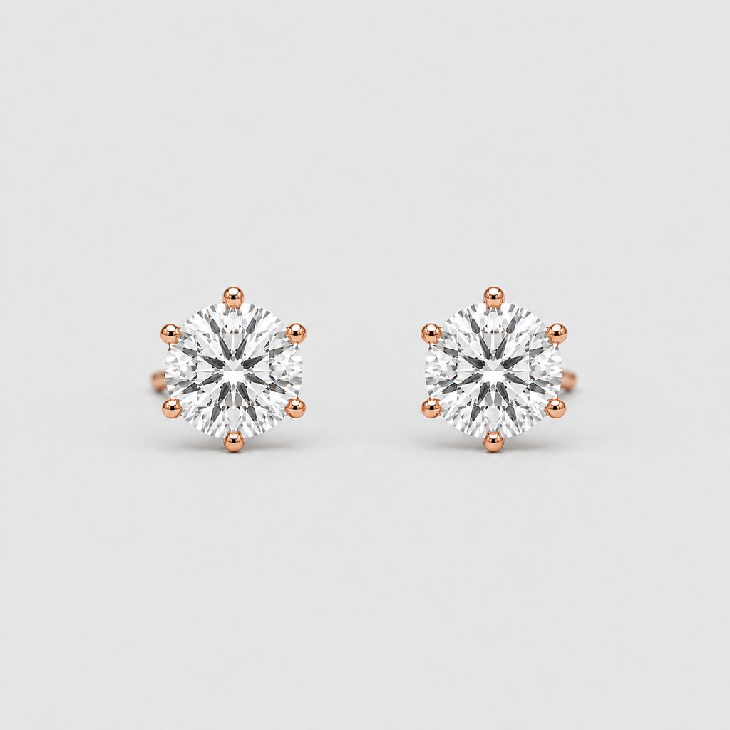 1 Ct. Lab Grown Diamond Round Cut 6 Prong Stud Earrings (EF/VVS-VS)