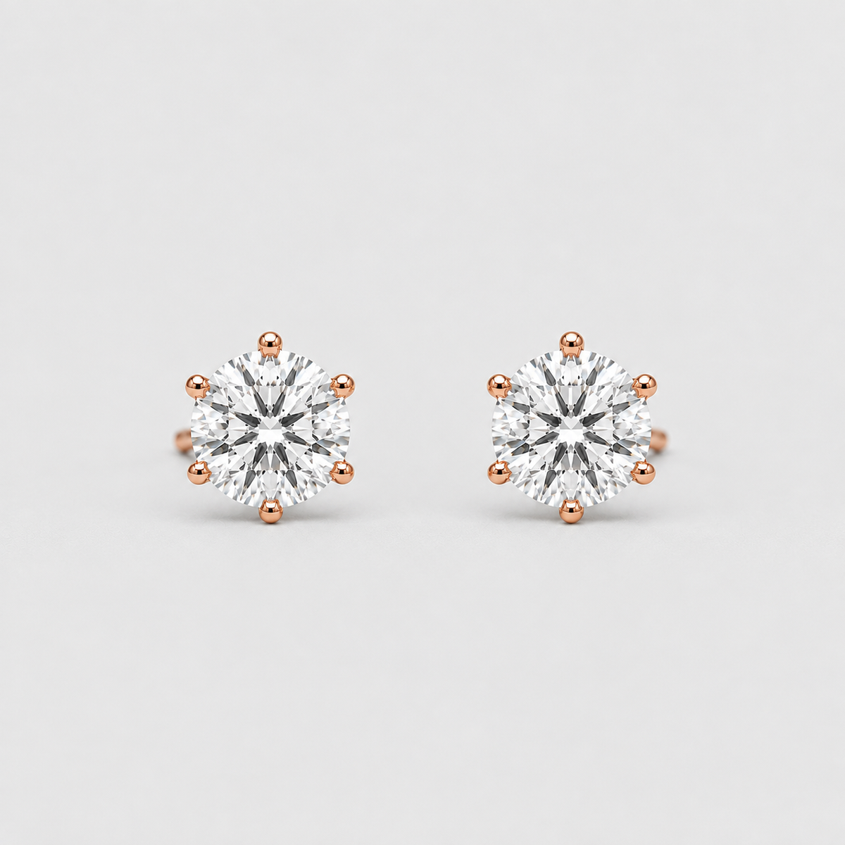 1 Ct. Lab Grown Diamond Round Cut 6 Prong Stud Earrings (EF/VVS-VS)