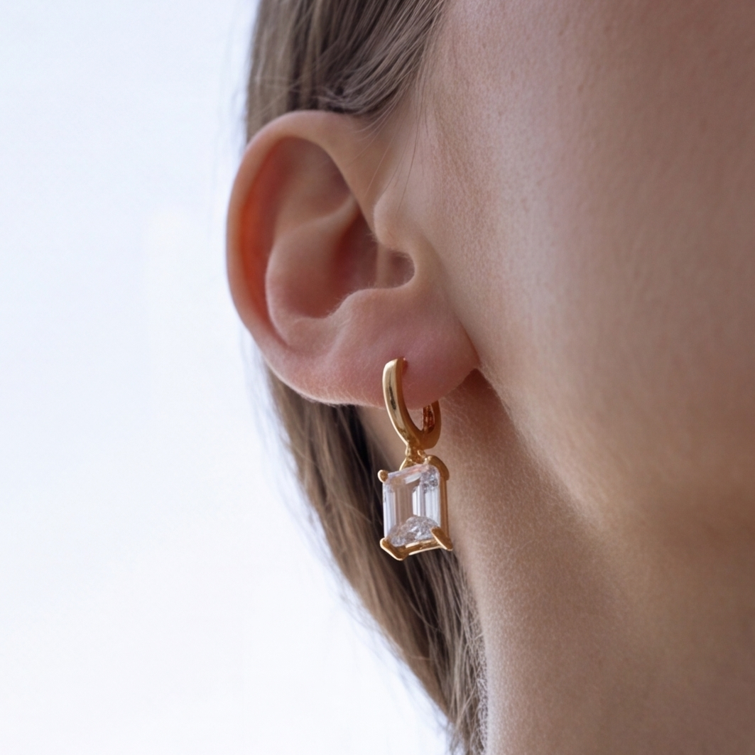 2 Ct. Emerald Cut Lab Grown Diamond Dangle Earring (VS-EF)