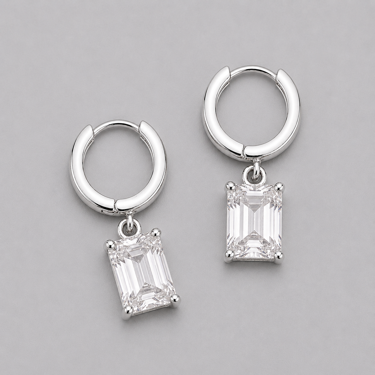 2 Ct. Emerald Cut Lab Grown Diamond Dangle Earring (VS-EF)