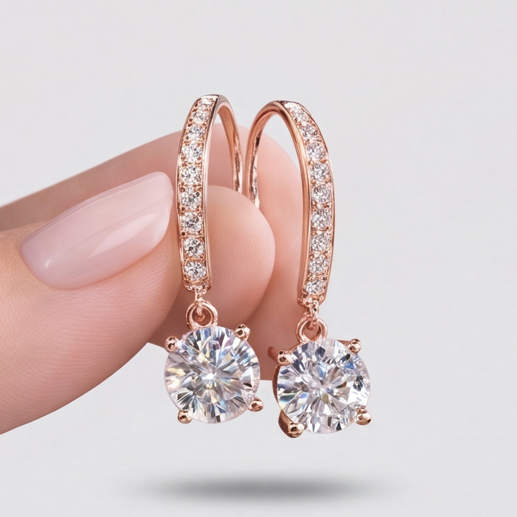 3.30 Ct. Round Cut Lab Grown Diamond Dangle Earrings (VS-EF)