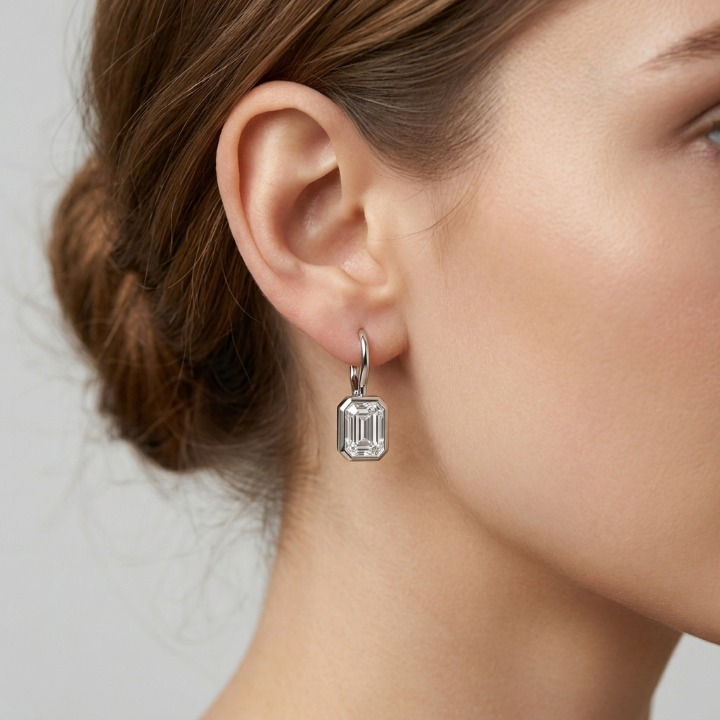 6 Ct. Lab Grown Diamond Emerald Cut Dangle Earrings (VS-EF)