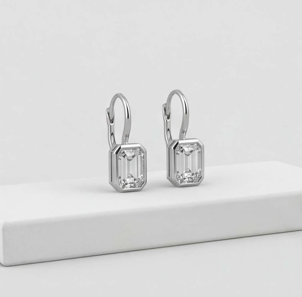 6 Ct. Lab Grown Diamond Emerald Cut Dangle Earrings (VS-EF)