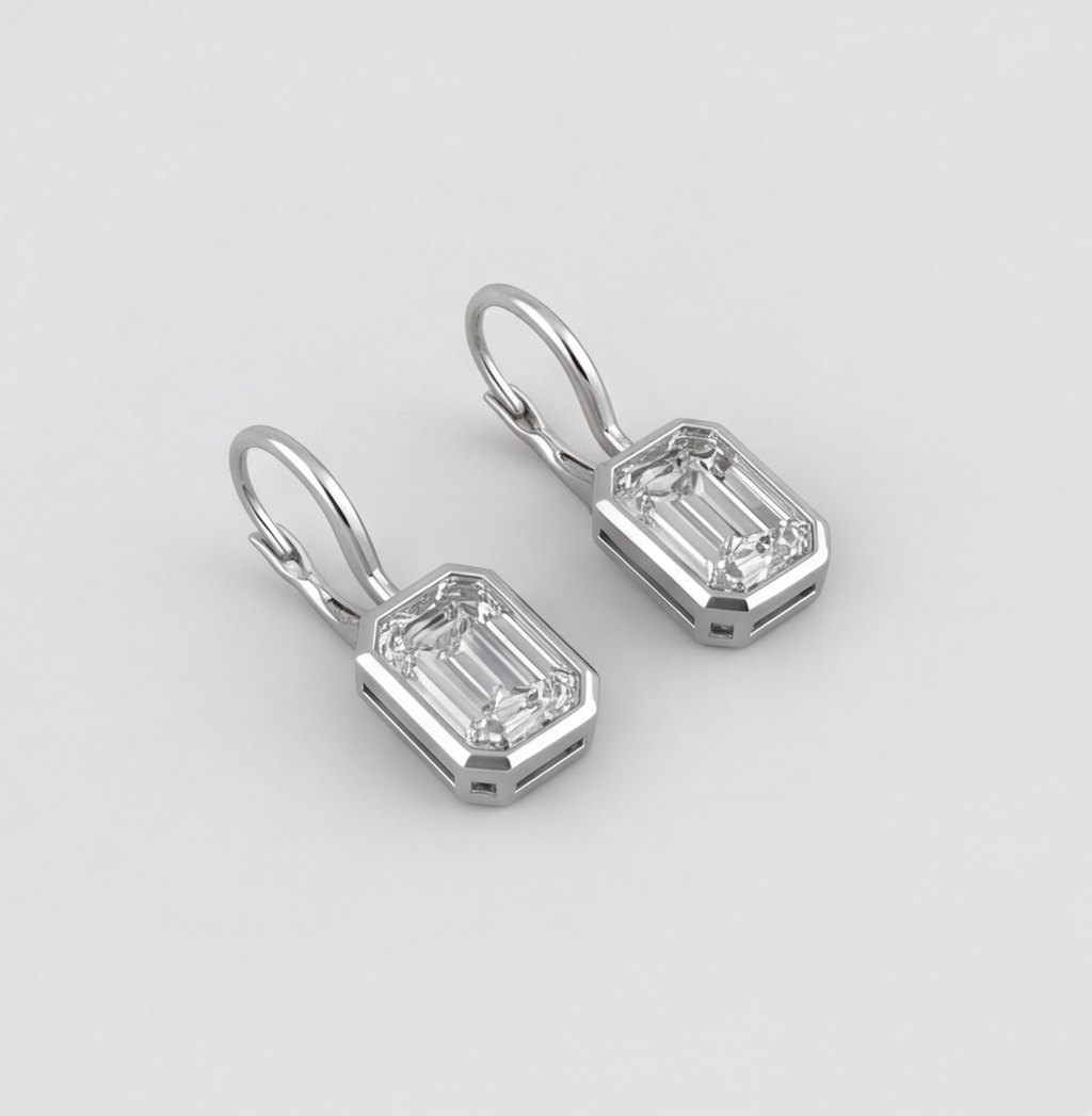 6 Ct. Lab Grown Diamond Emerald Cut Dangle Earrings (VS-EF)