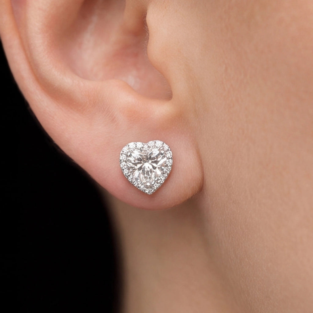 2.30 Ct. Lab Grown Diamond Heart Cut Stud Halo Earrings (EF-VS)