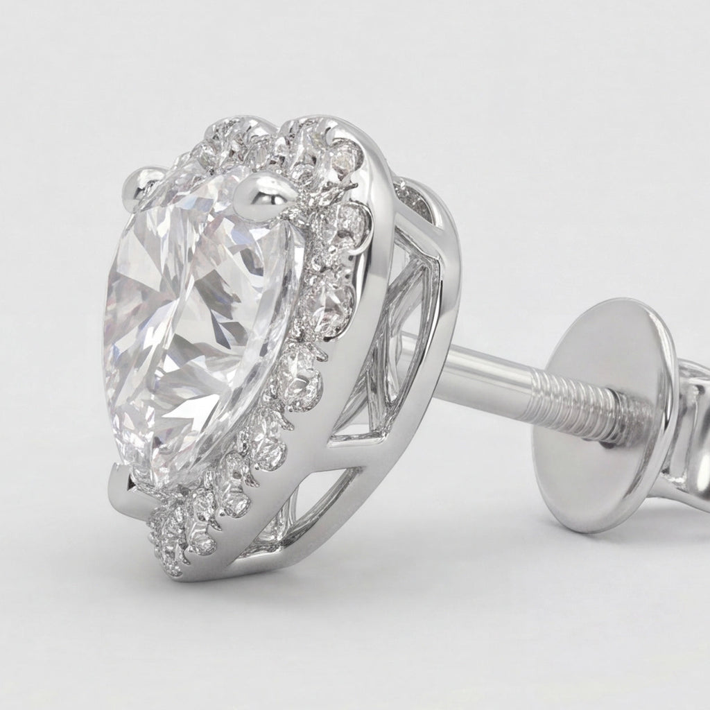 2.30 Ct. Lab Grown Diamond Heart Cut Stud Halo Earrings (EF-VS)