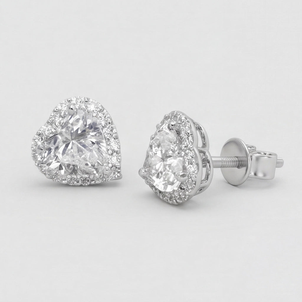 2.30 Ct. Lab Grown Diamond Heart Cut Stud Halo Earrings (EF-VS)