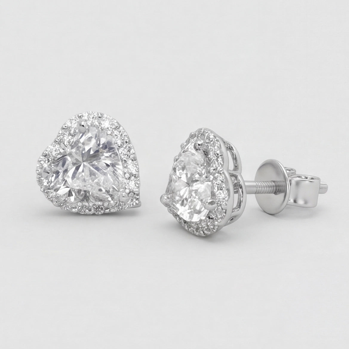 2.30 Ct. Lab Grown Diamond Heart Cut Stud Halo Earrings (EF-VS)
