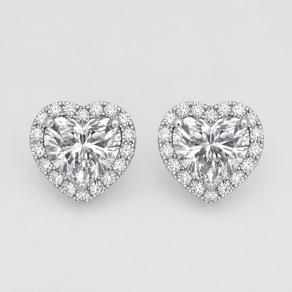 2.30 Ct. Lab Grown Diamond Heart Cut Stud Halo Earrings (EF-VS)