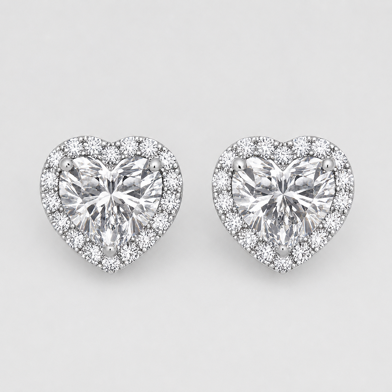 2.30 Ct. Lab Grown Diamond Heart Cut Stud Halo Earrings (EF-VS)