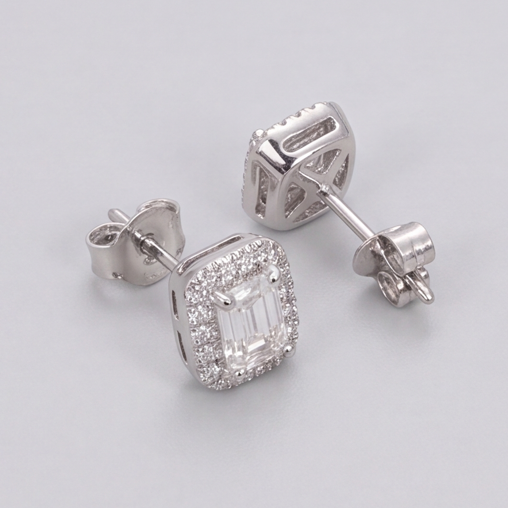 2.50 Ct. Emerald Cut Lab Grown Diamond Halo Earrings (VS-EF)
