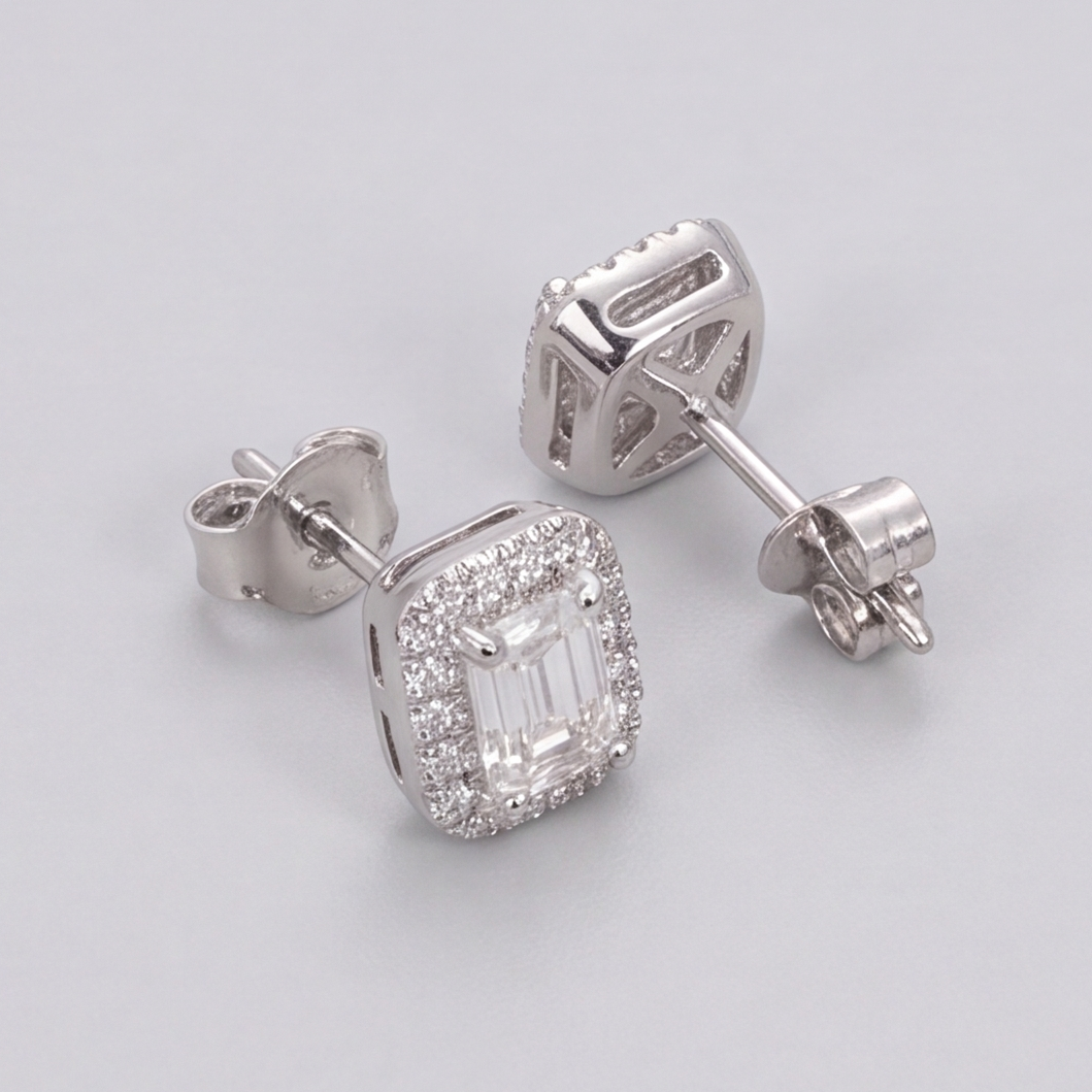 2.50 Ct. Emerald Cut Lab Grown Diamond Halo Earrings (VS-EF)