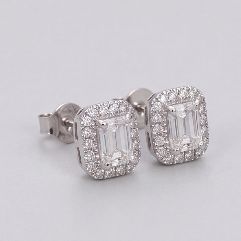 2.50 Ct. Emerald Cut Lab Grown Diamond Halo Earrings (VS-EF)