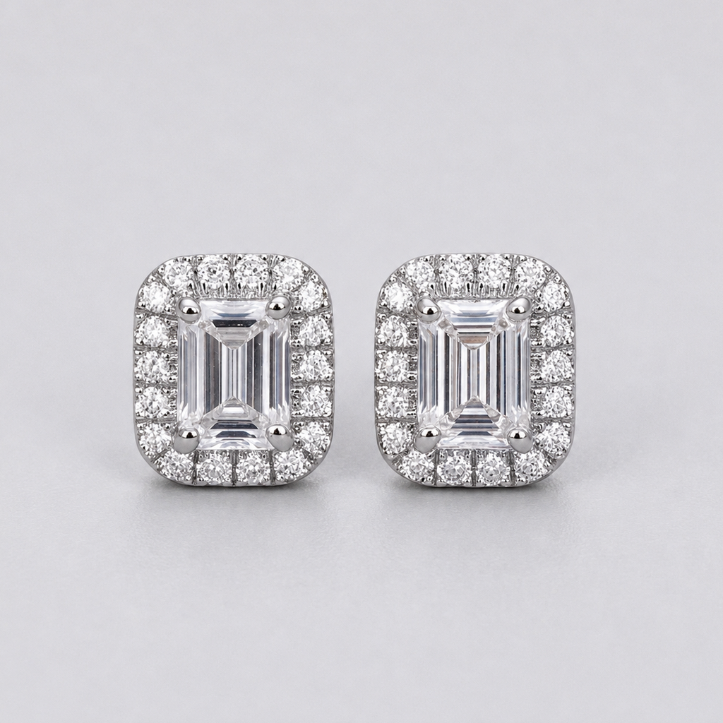2.50 Ct. Emerald Cut Lab Grown Diamond Halo Earrings (VS-EF)