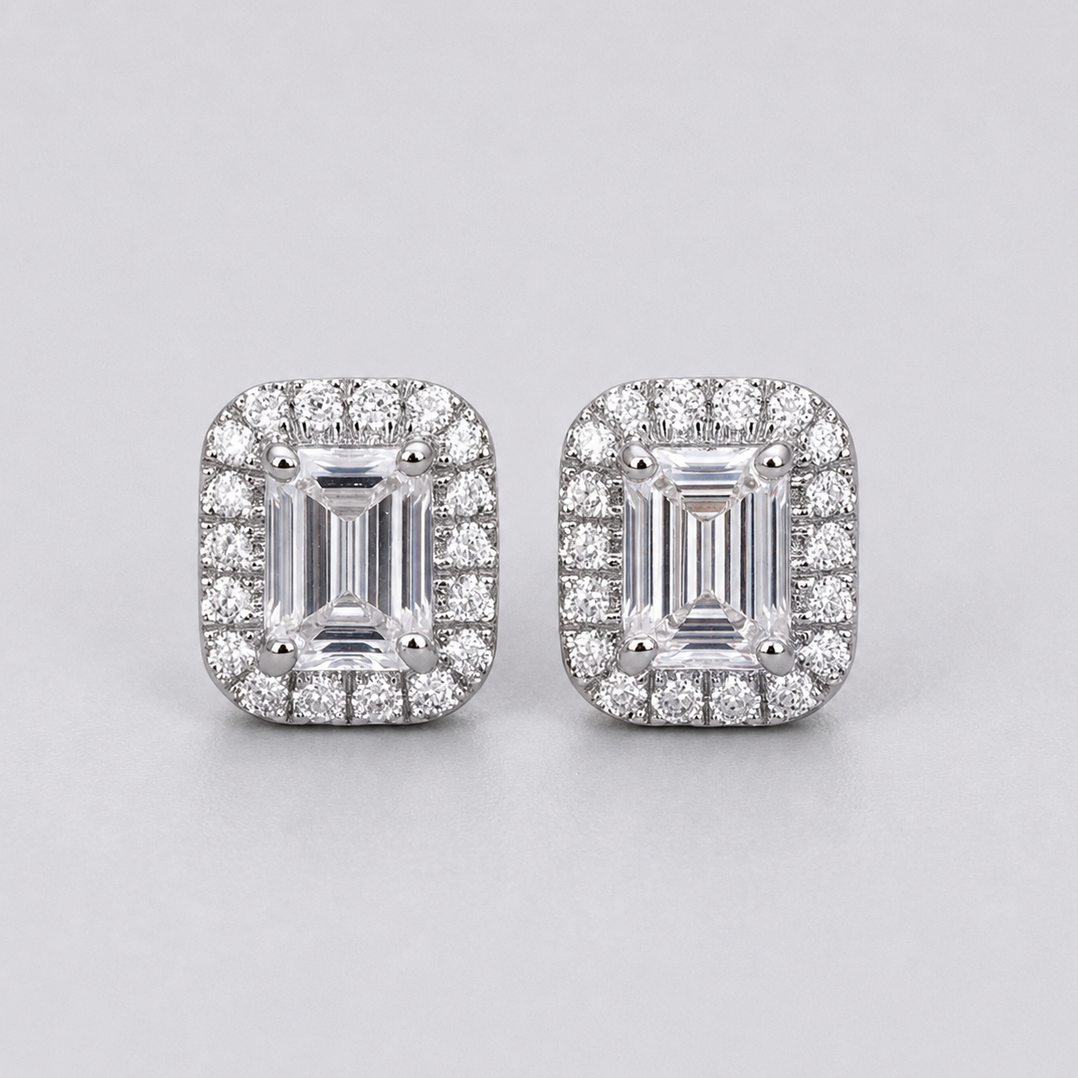 2.50 Ct. Emerald Cut Lab Grown Diamond Halo Earrings (VS-EF)