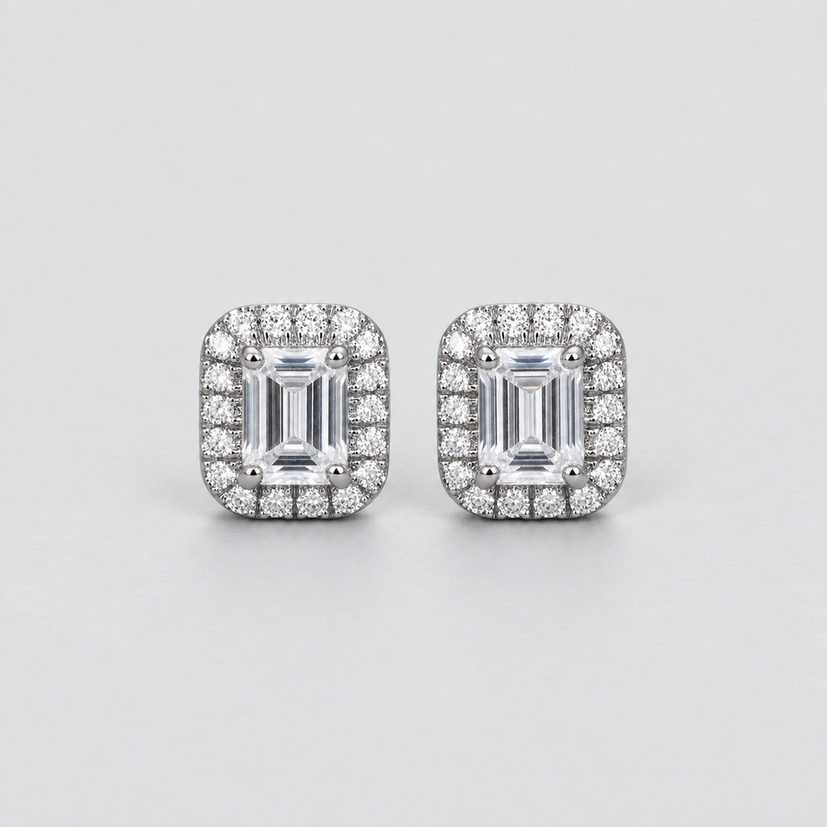 2.50 Ct. Emerald Cut Lab Grown Diamond Halo Earrings (VS-EF)