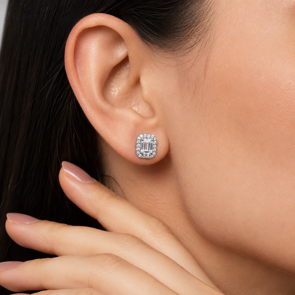 2.50 Ct. Emerald Cut Lab Grown Diamond Halo Earrings (VS-EF)
